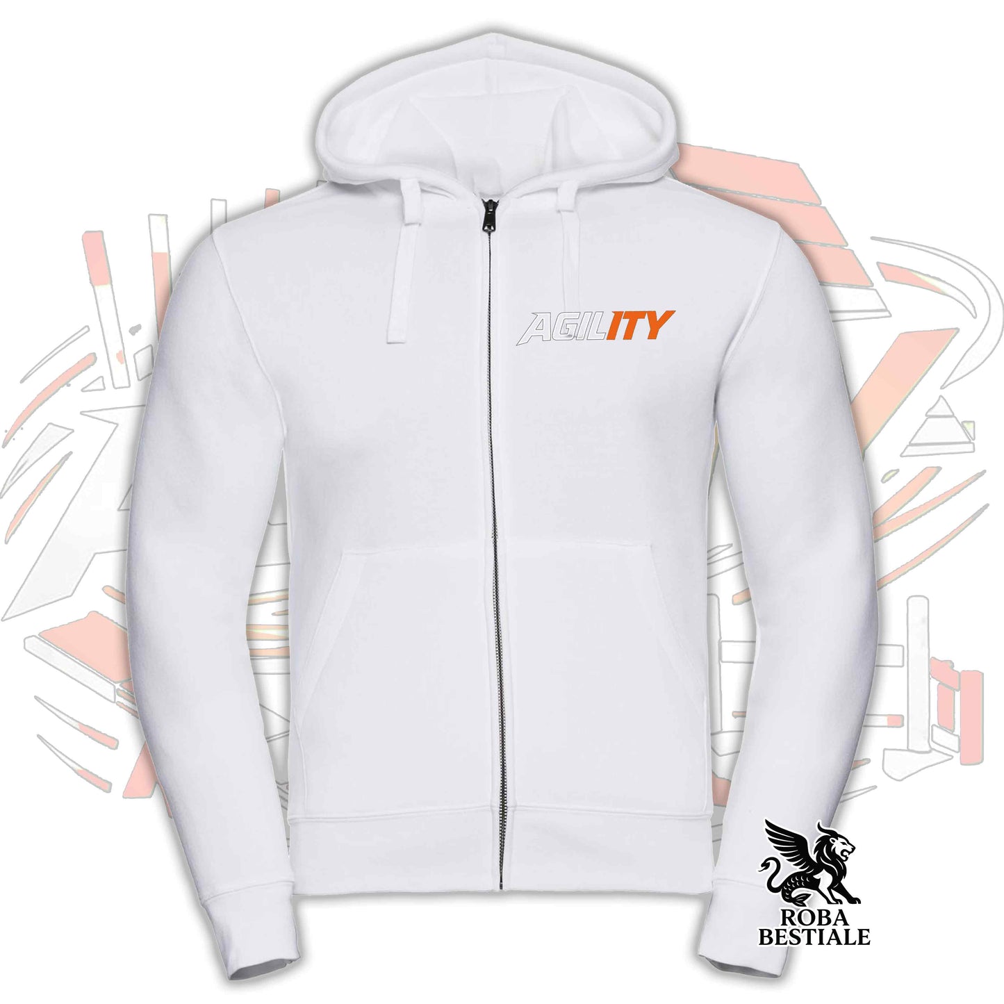 Felpa PURE AGILITY - Stampa ARANCIONE - Con Cappuccio e Full Zip, Uomo o Donna, in tanti colori - dalla XS alla 5XL