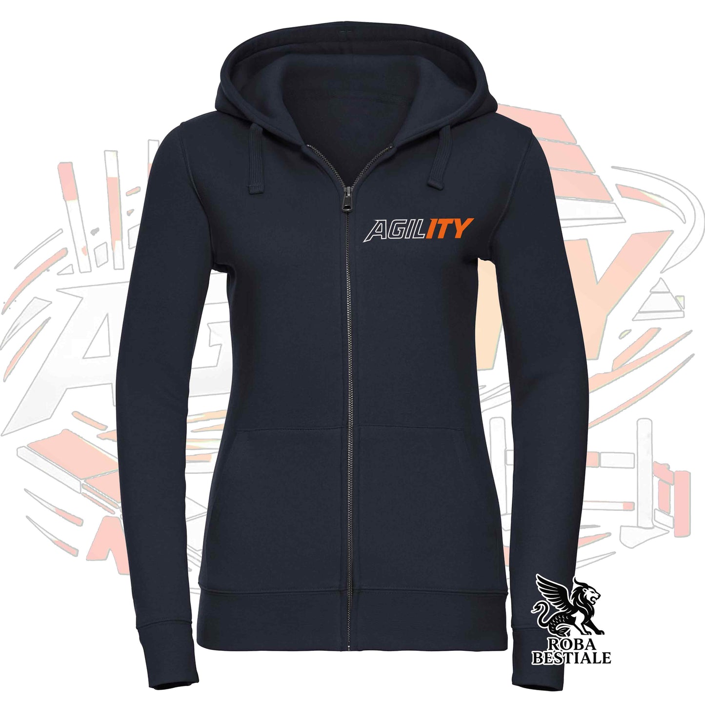 Felpa PURE AGILITY - Stampa ARANCIONE - Con Cappuccio e Full Zip, Uomo o Donna, in tanti colori - dalla XS alla 5XL