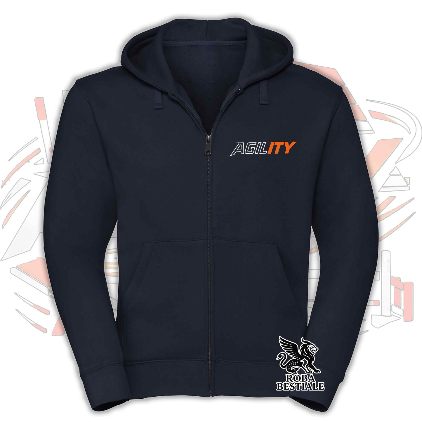 Felpa PURE AGILITY - Stampa ARANCIONE - Con Cappuccio e Full Zip, Uomo o Donna, in tanti colori - dalla XS alla 5XL
