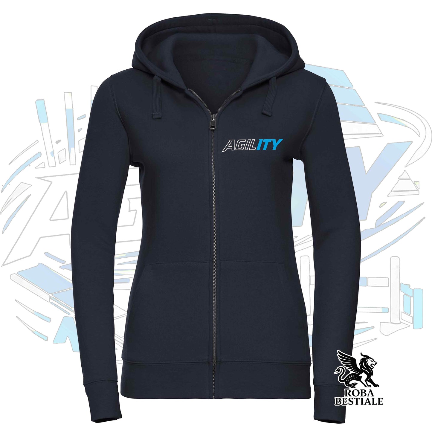Felpa PURE AGILITY - Stampa BLUE - Con Cappuccio e Full Zip, Uomo o Donna, in tanti colori - dalla XS alla 5XL