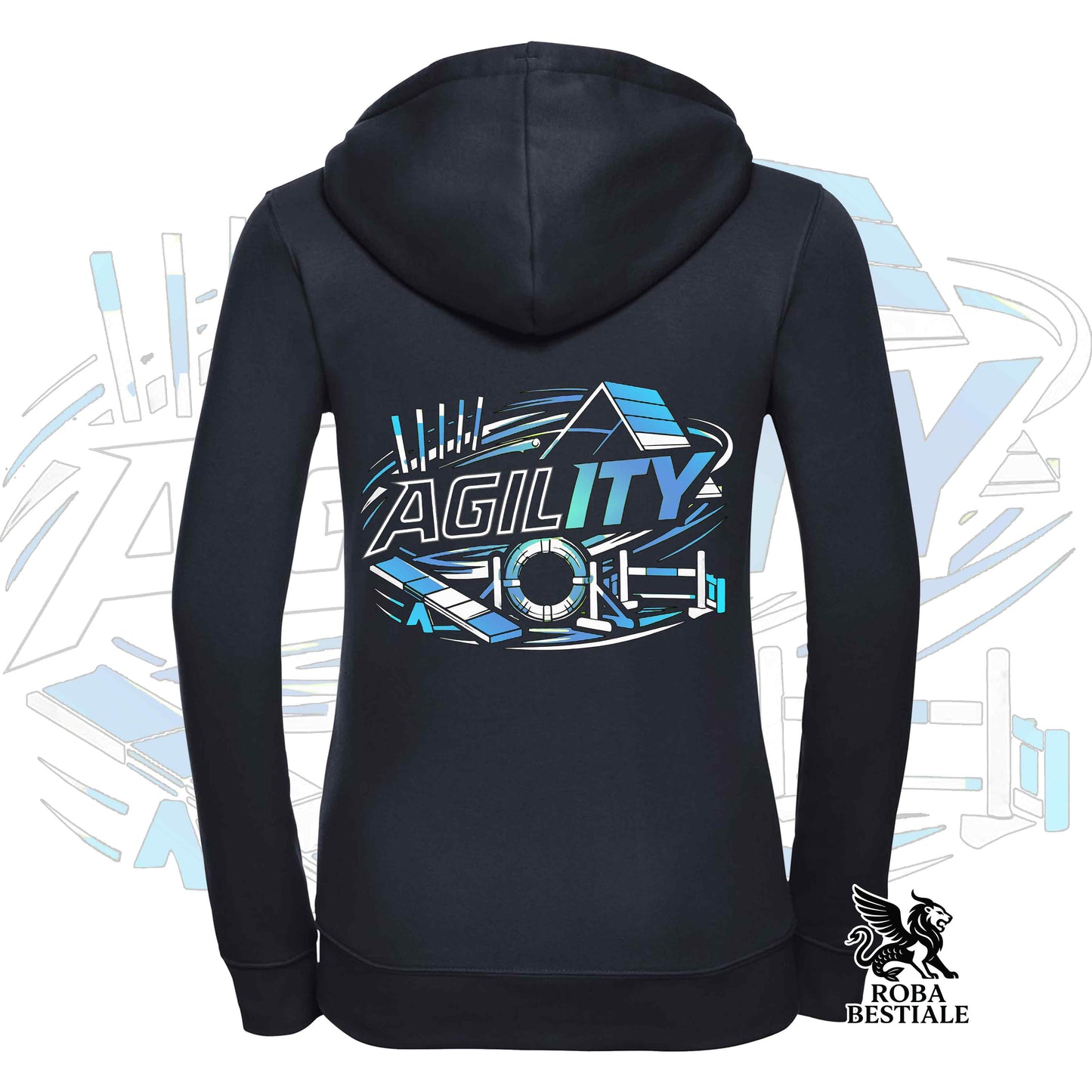 Felpa PURE AGILITY - Stampa BLUE - Con Cappuccio e Full Zip, Uomo o Donna, in tanti colori - dalla XS alla 5XL