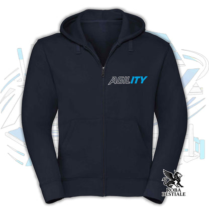 Felpa PURE AGILITY - Stampa BLUE - Con Cappuccio e Full Zip, Uomo o Donna, in tanti colori - dalla XS alla 5XL