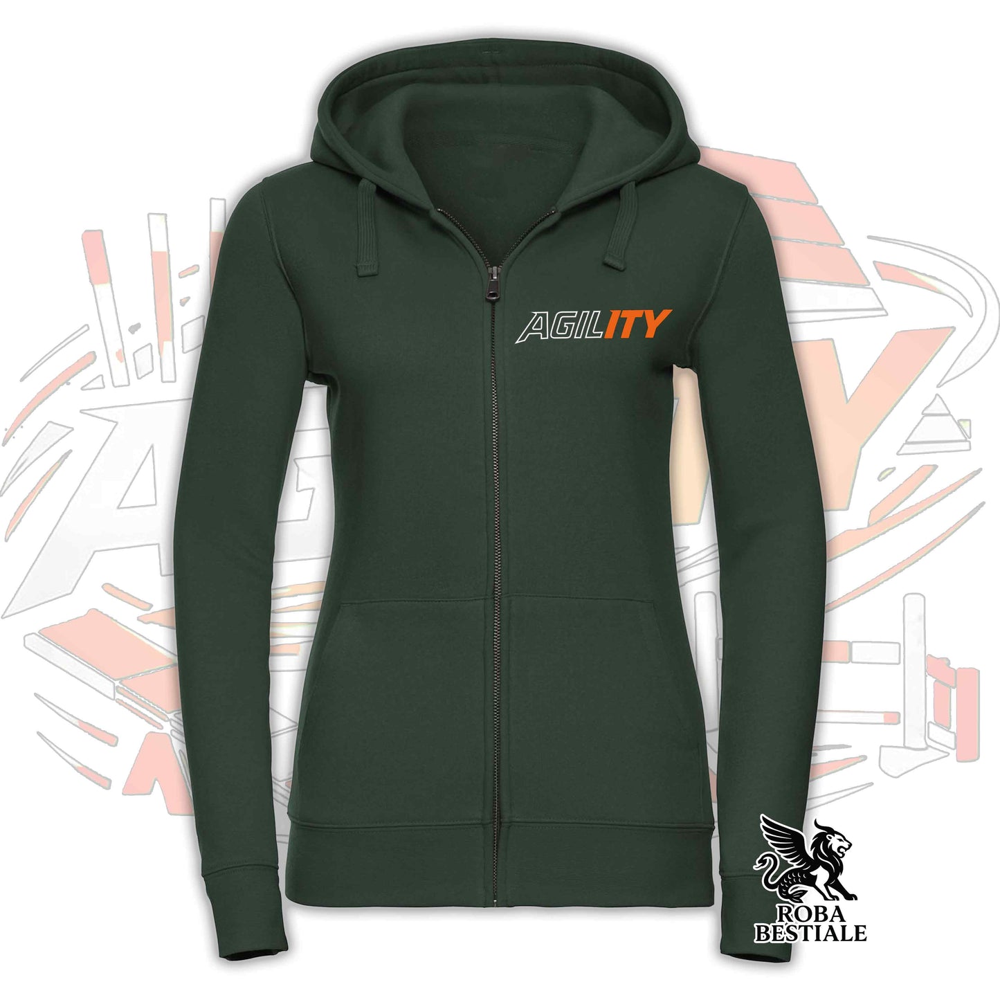 Felpa PURE AGILITY - Stampa ARANCIONE - Con Cappuccio e Full Zip, Uomo o Donna, in tanti colori - dalla XS alla 5XL
