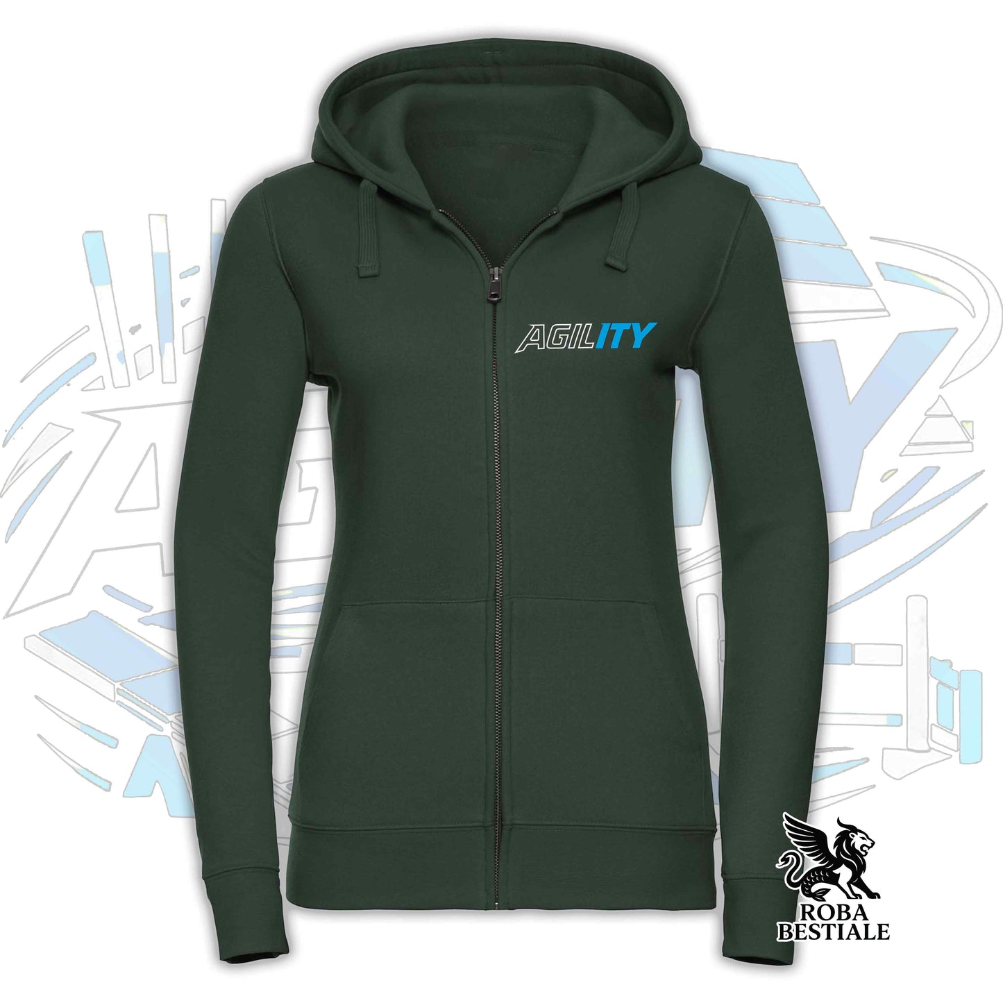 Felpa PURE AGILITY - Stampa BLUE - Con Cappuccio e Full Zip, Uomo o Donna, in tanti colori - dalla XS alla 5XL
