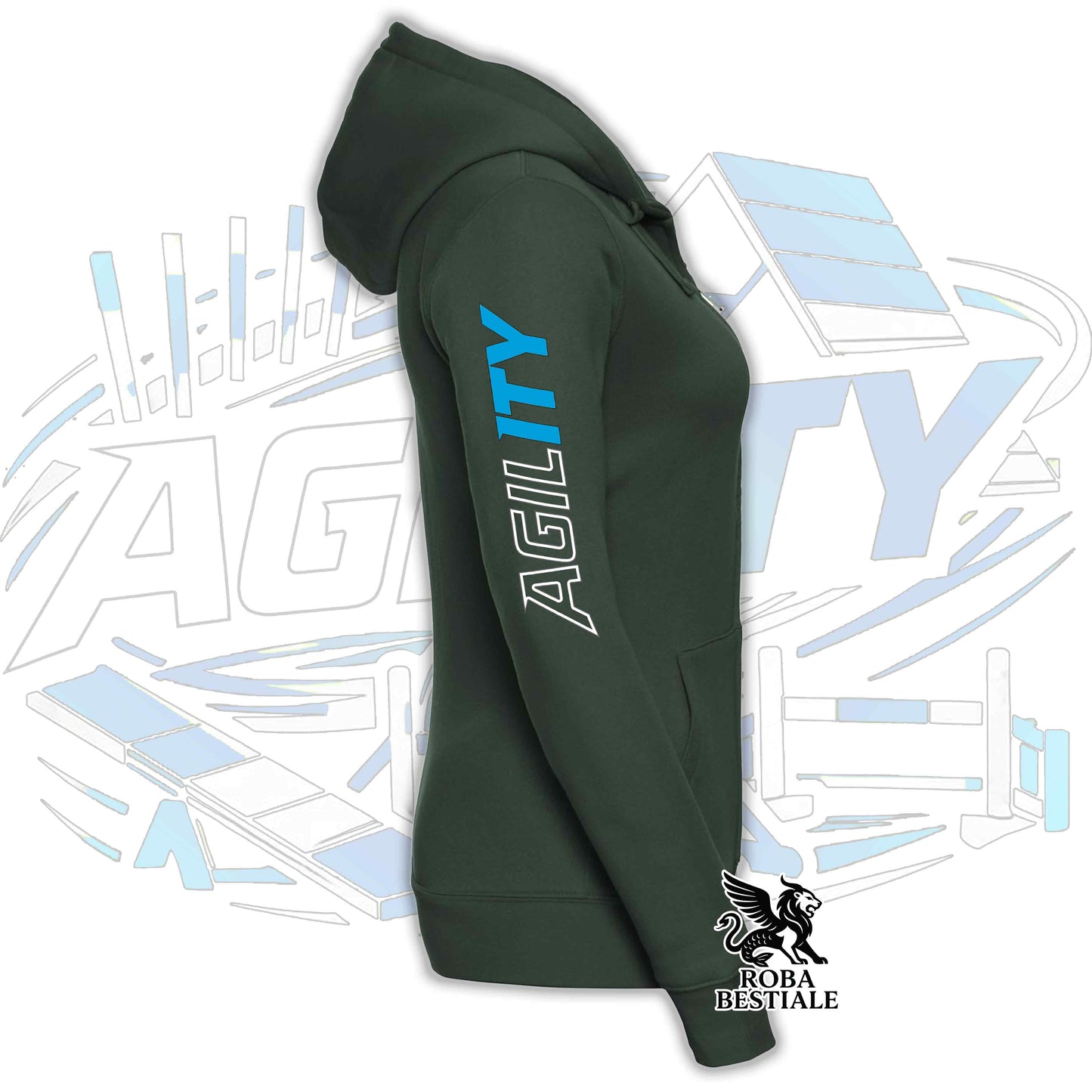 Felpa PURE AGILITY - Stampa BLUE - Con Cappuccio e Full Zip, Uomo o Donna, in tanti colori - dalla XS alla 5XL