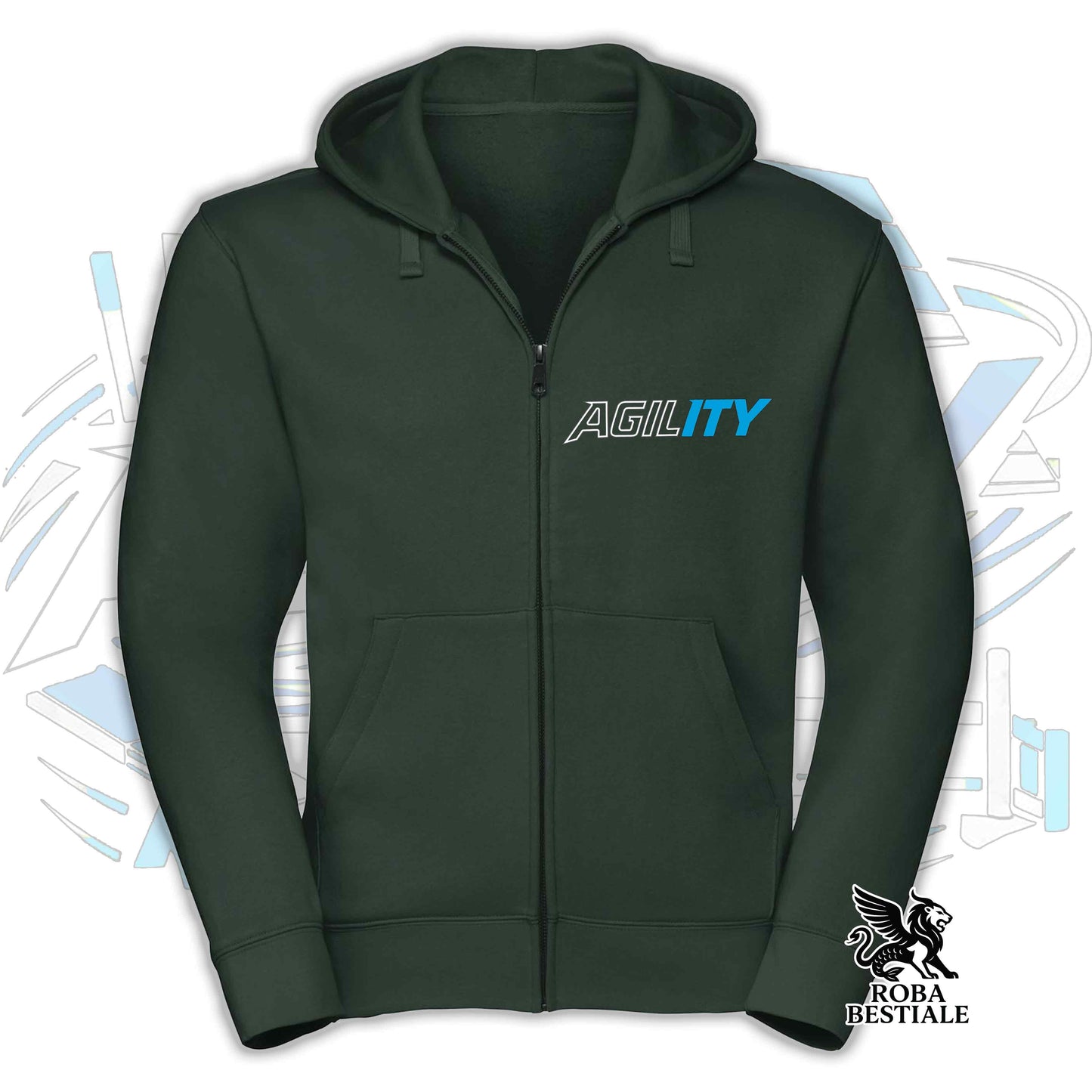 Felpa PURE AGILITY - Stampa BLUE - Con Cappuccio e Full Zip, Uomo o Donna, in tanti colori - dalla XS alla 5XL