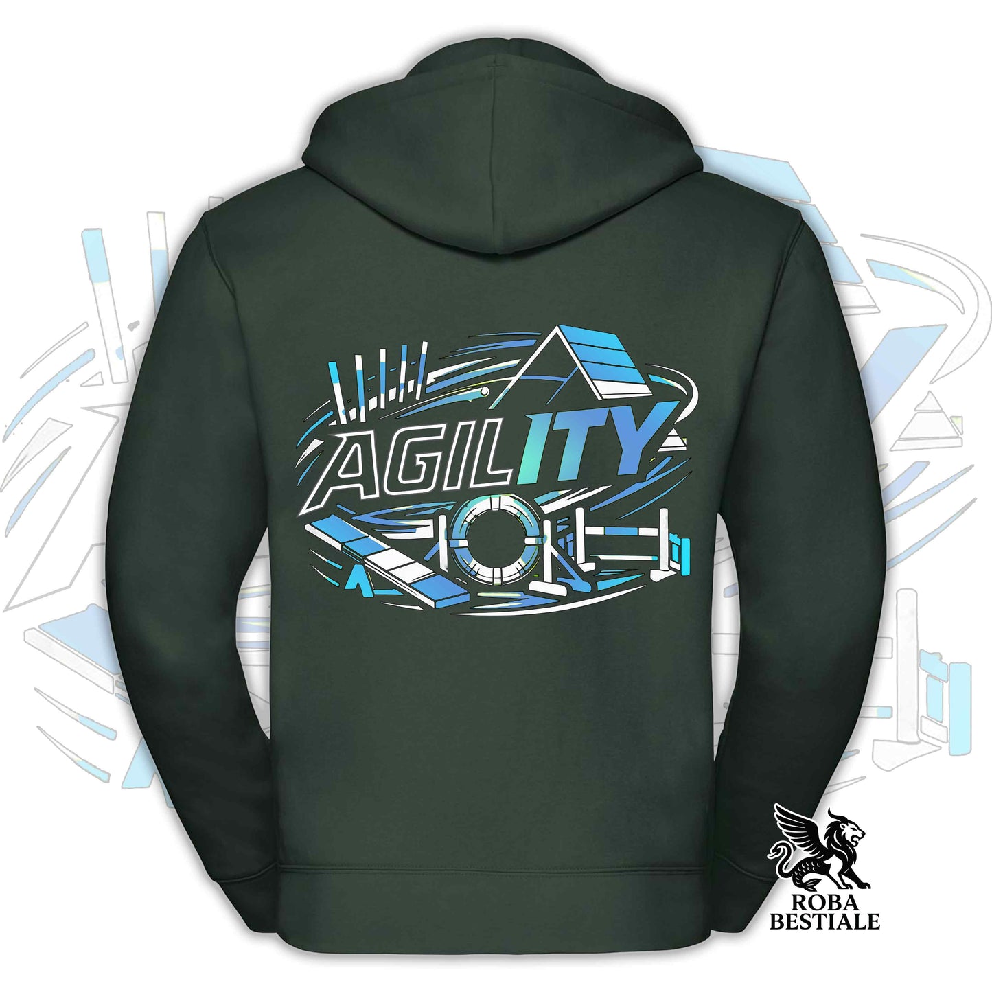 Felpa PURE AGILITY - Stampa BLUE - Con Cappuccio e Full Zip, Uomo o Donna, in tanti colori - dalla XS alla 5XL