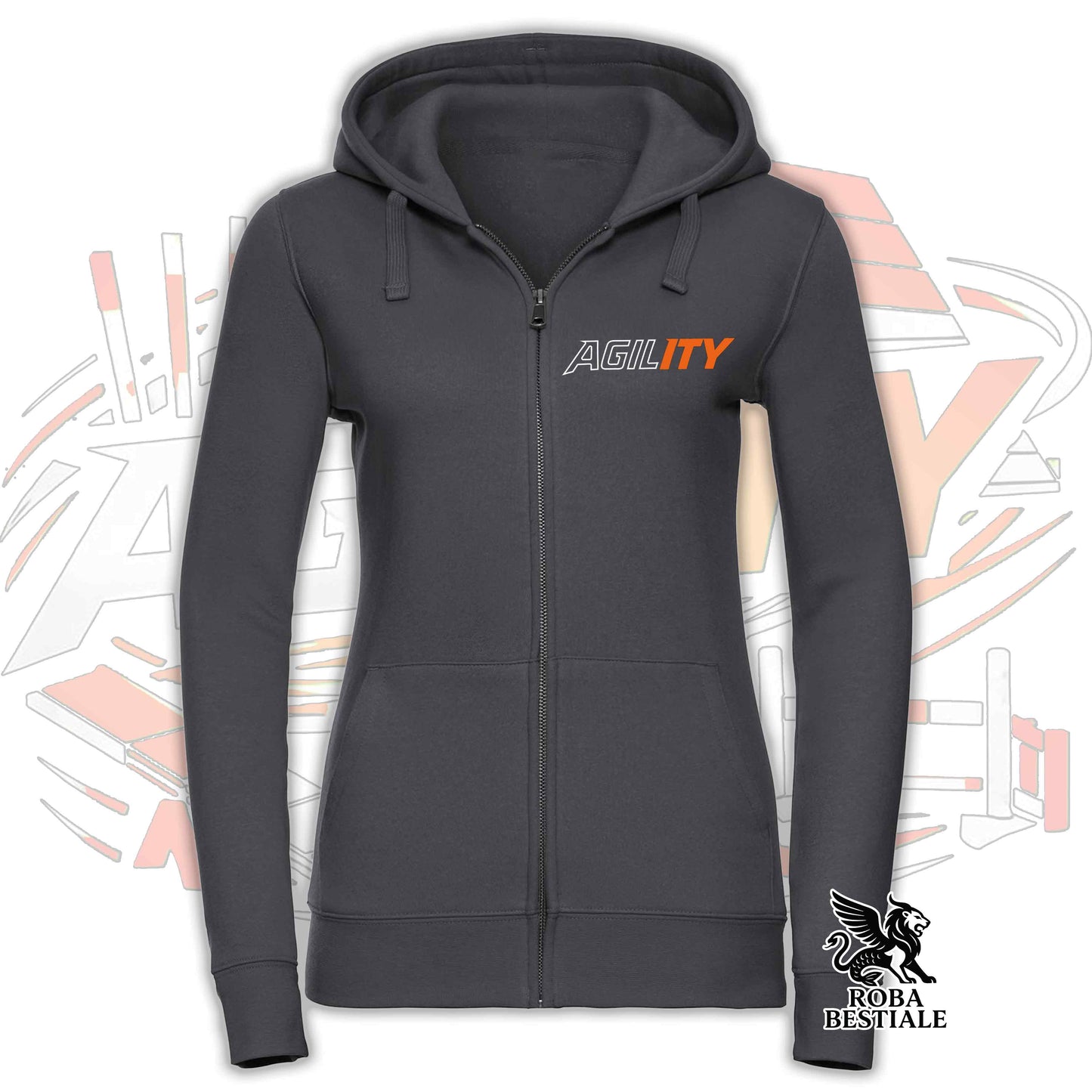 Felpa PURE AGILITY - Stampa ARANCIONE - Con Cappuccio e Full Zip, Uomo o Donna, in tanti colori - dalla XS alla 5XL