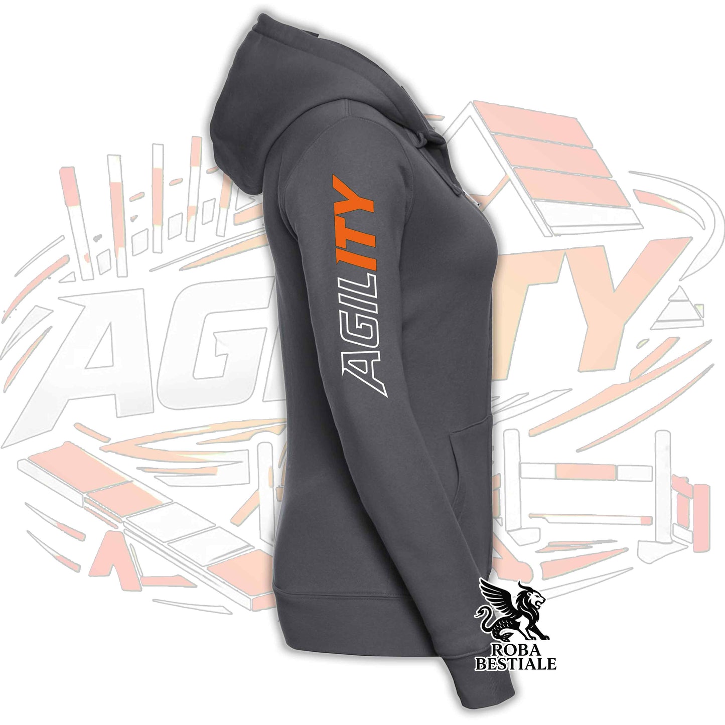 Felpa PURE AGILITY - Stampa ARANCIONE - Con Cappuccio e Full Zip, Uomo o Donna, in tanti colori - dalla XS alla 5XL