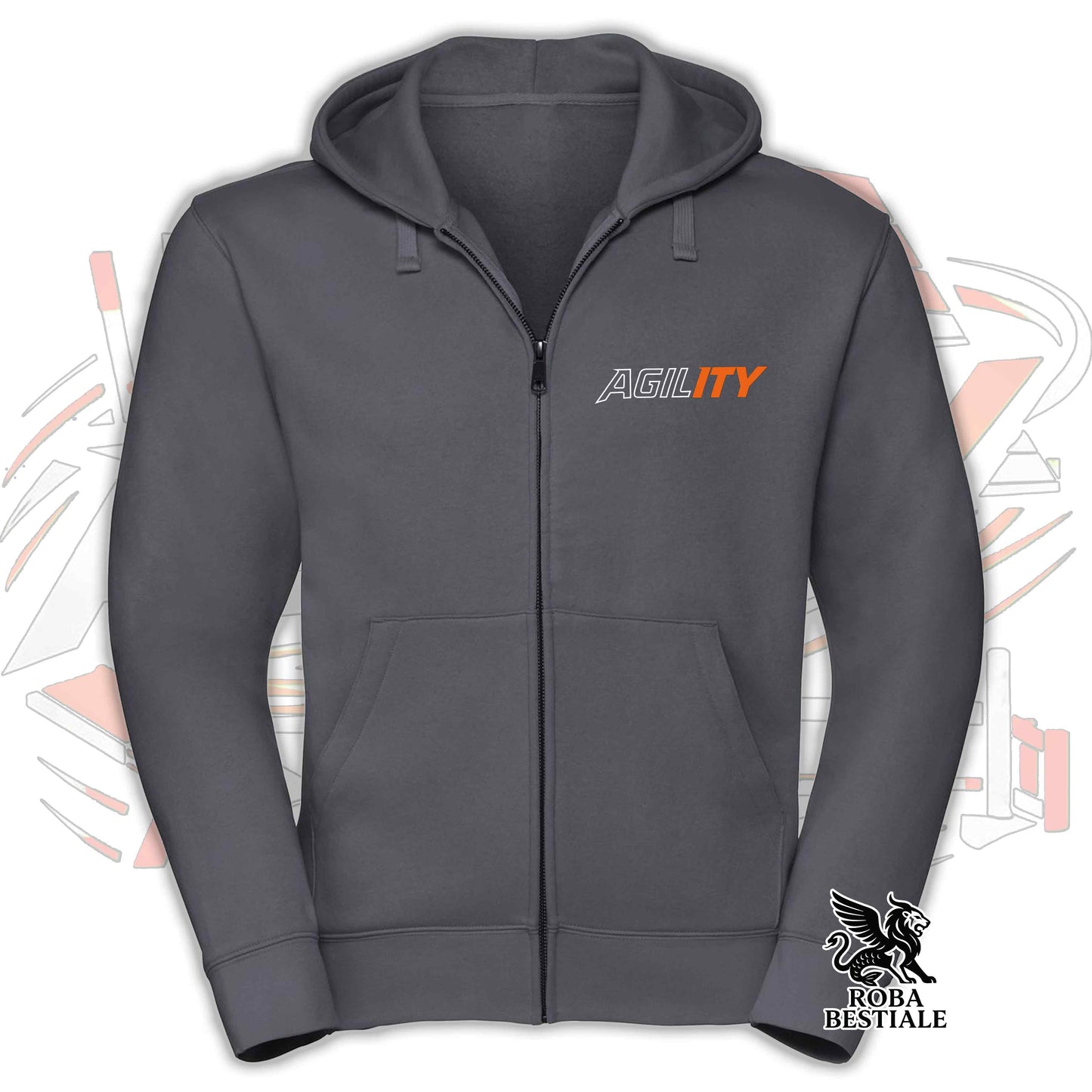 Felpa PURE AGILITY - Stampa ARANCIONE - Con Cappuccio e Full Zip, Uomo o Donna, in tanti colori - dalla XS alla 5XL