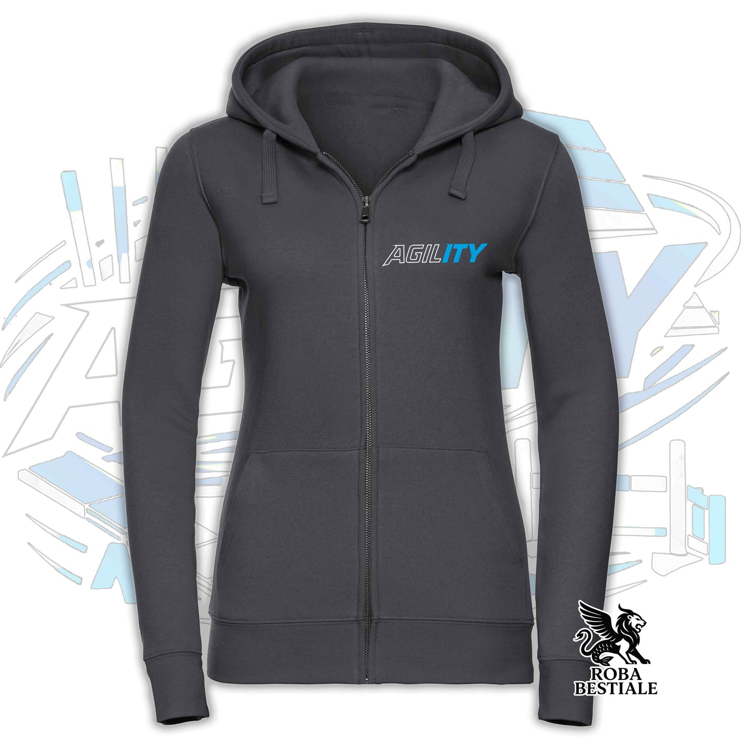 Felpa PURE AGILITY - Stampa BLUE - Con Cappuccio e Full Zip, Uomo o Donna, in tanti colori - dalla XS alla 5XL