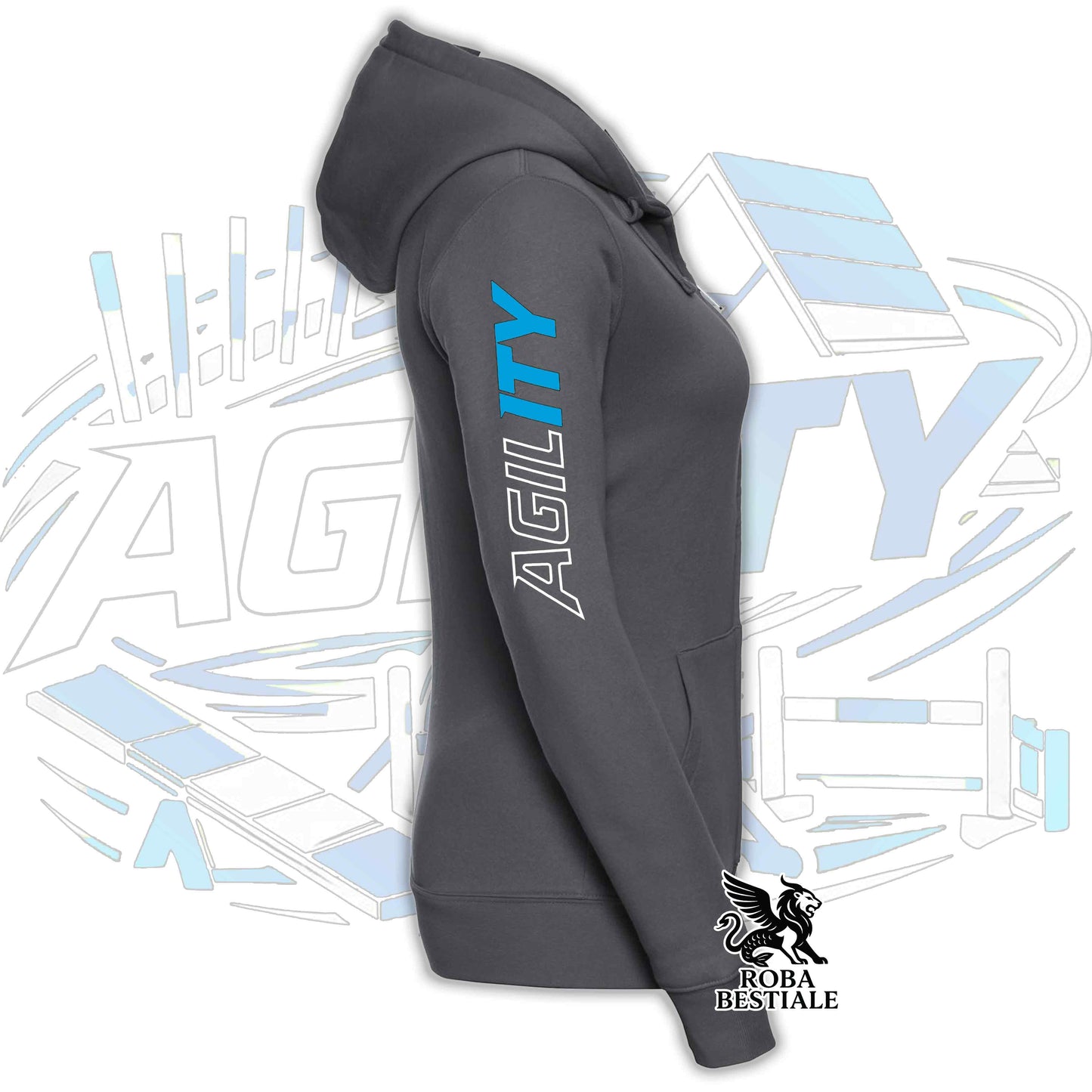 Felpa PURE AGILITY - Stampa BLUE - Con Cappuccio e Full Zip, Uomo o Donna, in tanti colori - dalla XS alla 5XL