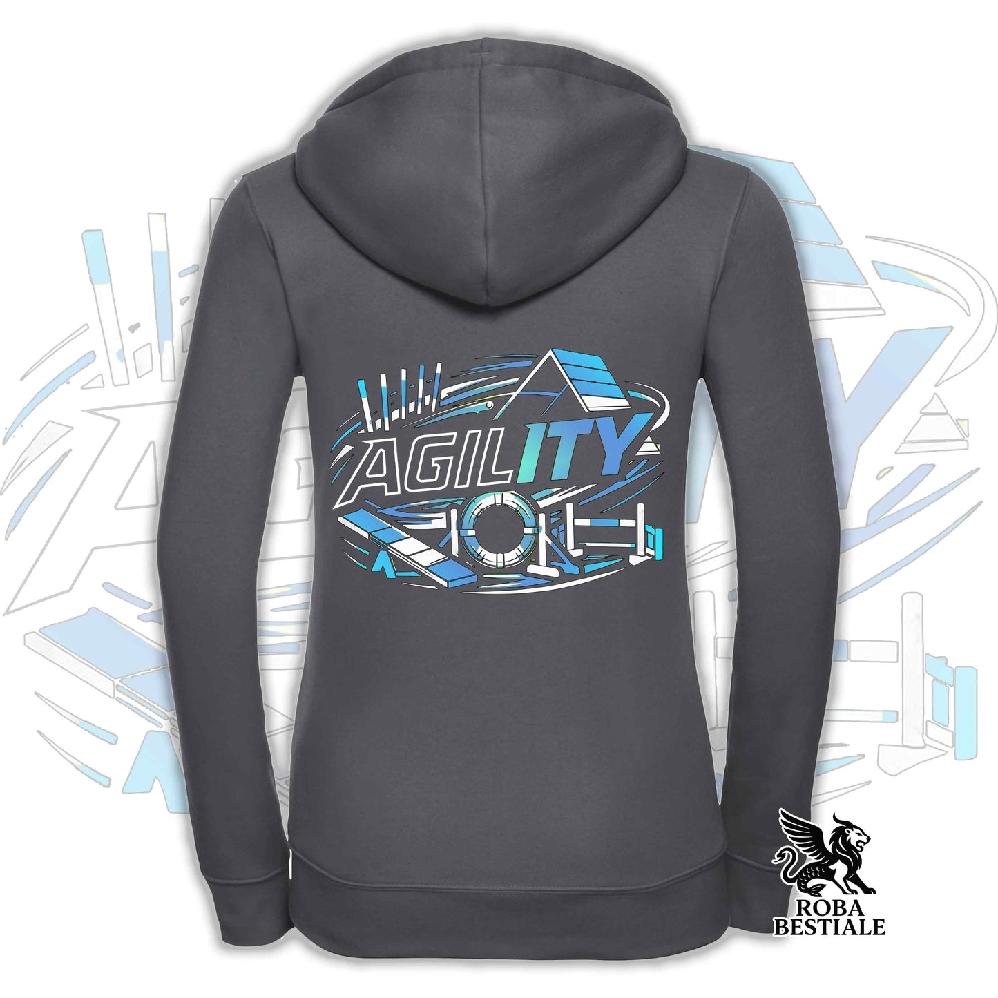 Felpa PURE AGILITY - Stampa BLUE - Con Cappuccio e Full Zip, Uomo o Donna, in tanti colori - dalla XS alla 5XL