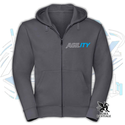 Felpa PURE AGILITY - Stampa BLUE - Con Cappuccio e Full Zip, Uomo o Donna, in tanti colori - dalla XS alla 5XL