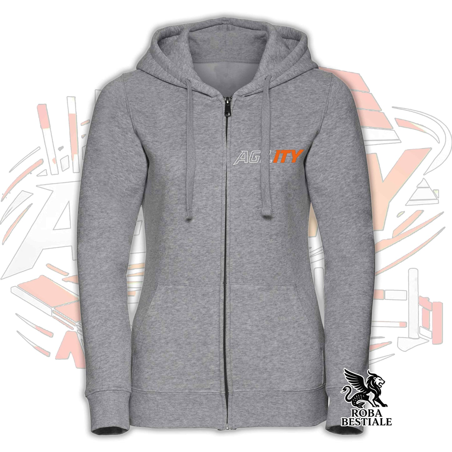 Felpa PURE AGILITY - Stampa ARANCIONE - Con Cappuccio e Full Zip, Uomo o Donna, in tanti colori - dalla XS alla 5XL