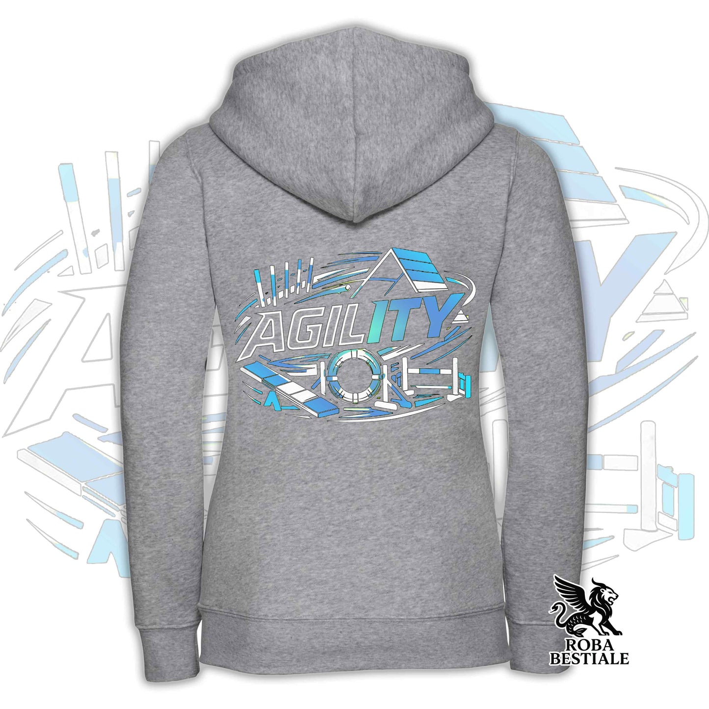 Felpa PURE AGILITY - Stampa BLUE - Con Cappuccio e Full Zip, Uomo o Donna, in tanti colori - dalla XS alla 5XL