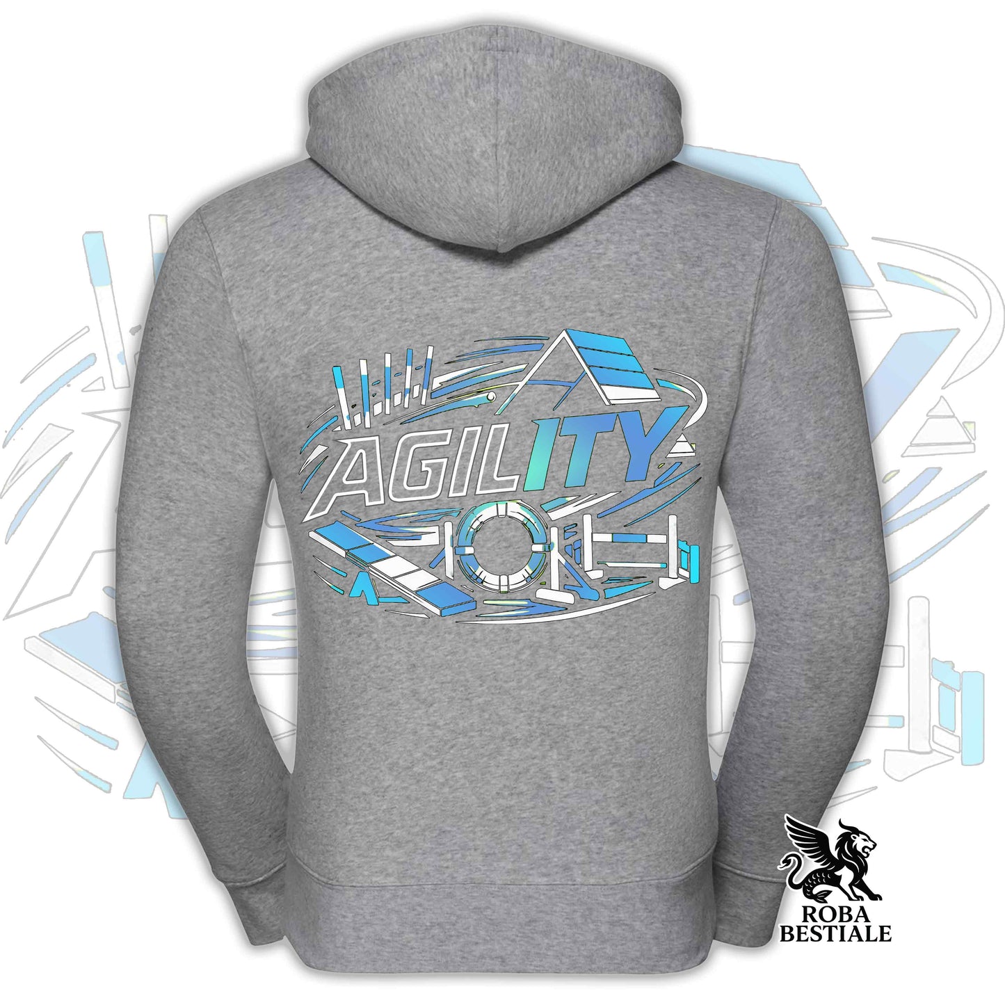 Felpa PURE AGILITY - Stampa BLUE - Con Cappuccio e Full Zip, Uomo o Donna, in tanti colori - dalla XS alla 5XL