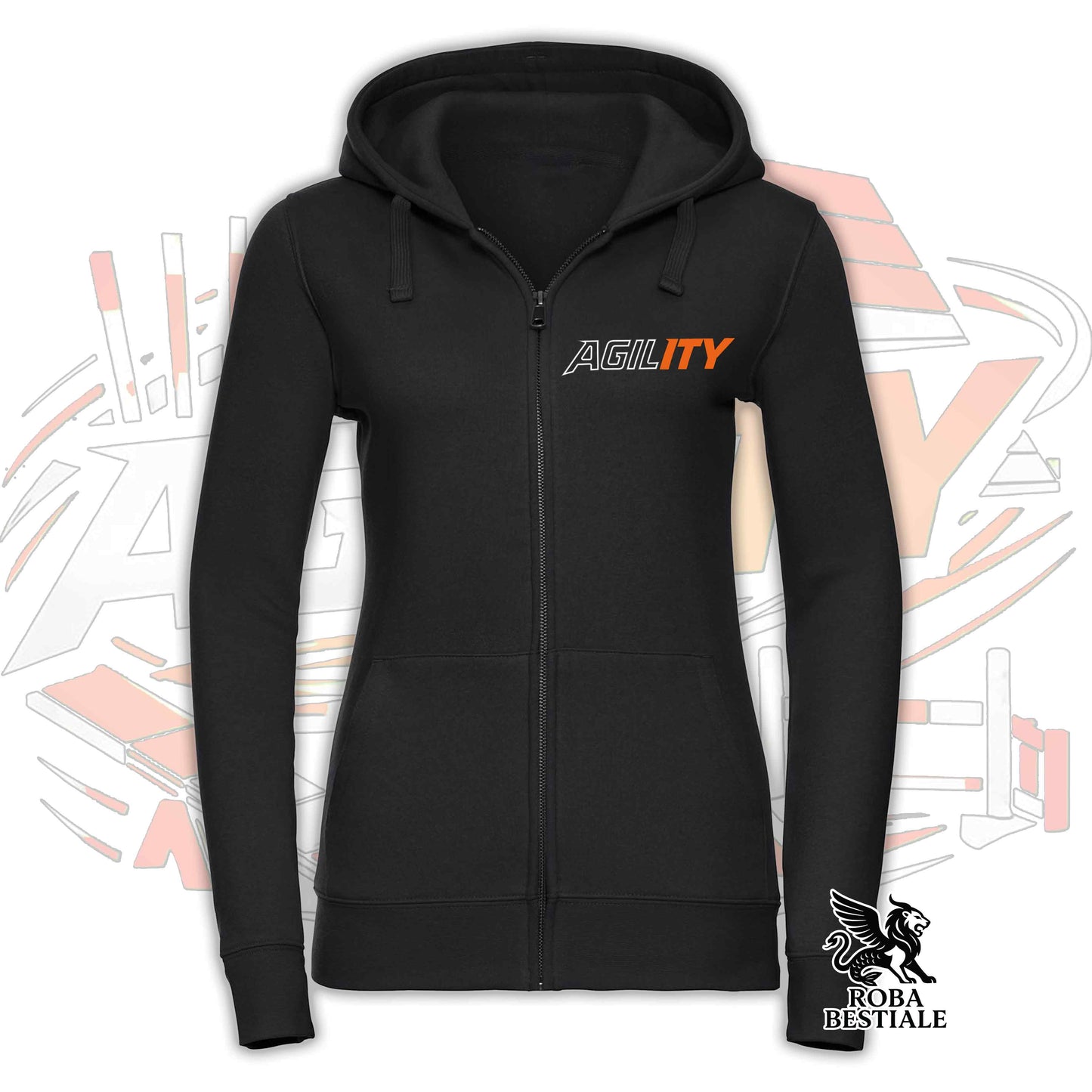 Felpa PURE AGILITY - Stampa ARANCIONE - Con Cappuccio e Full Zip, Uomo o Donna, in tanti colori - dalla XS alla 5XL