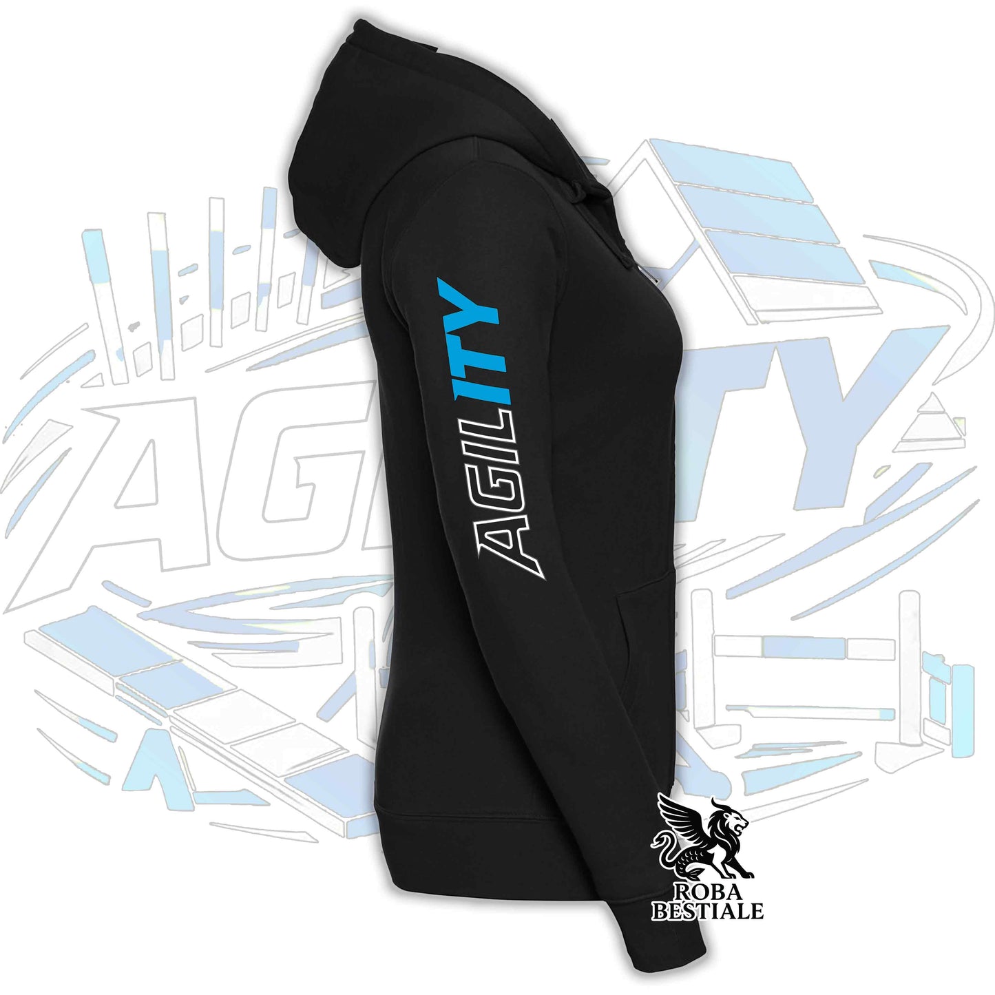 Felpa PURE AGILITY - Stampa BLUE - Con Cappuccio e Full Zip, Uomo o Donna, in tanti colori - dalla XS alla 5XL