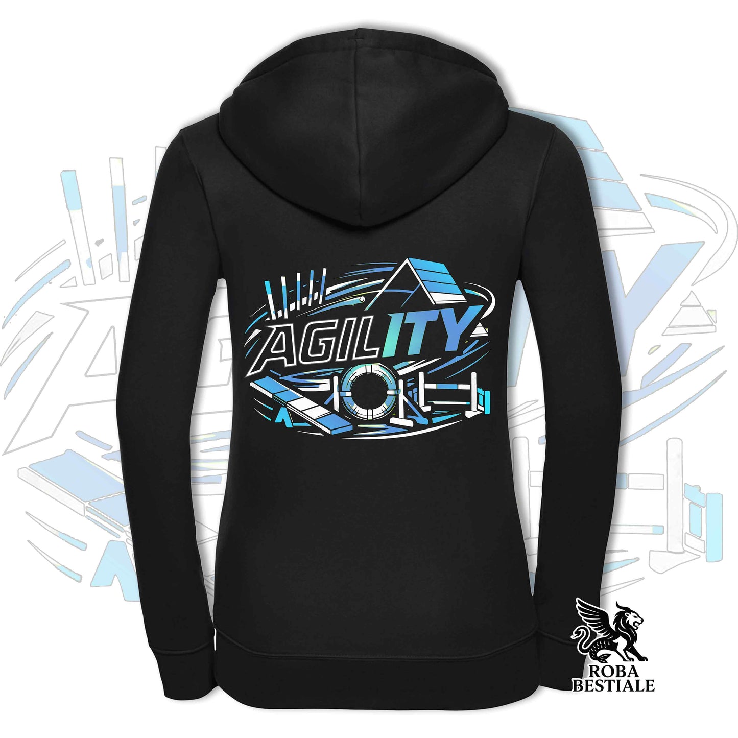 Felpa PURE AGILITY - Stampa BLUE - Con Cappuccio e Full Zip, Uomo o Donna, in tanti colori - dalla XS alla 5XL