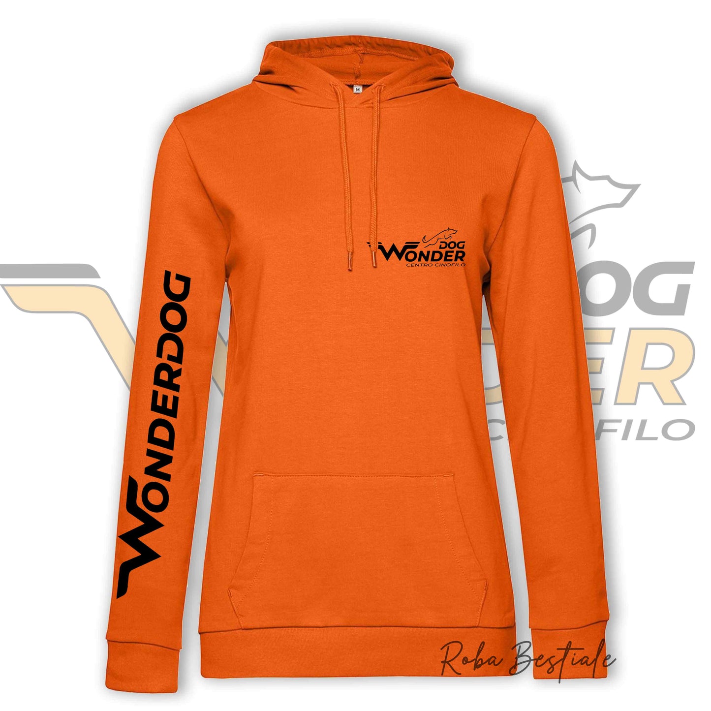 Felpa estiva WONDERDOG - ARANCIONE, Con Cappuccio - UOMO o DONNA - dalla XS alla 5XL