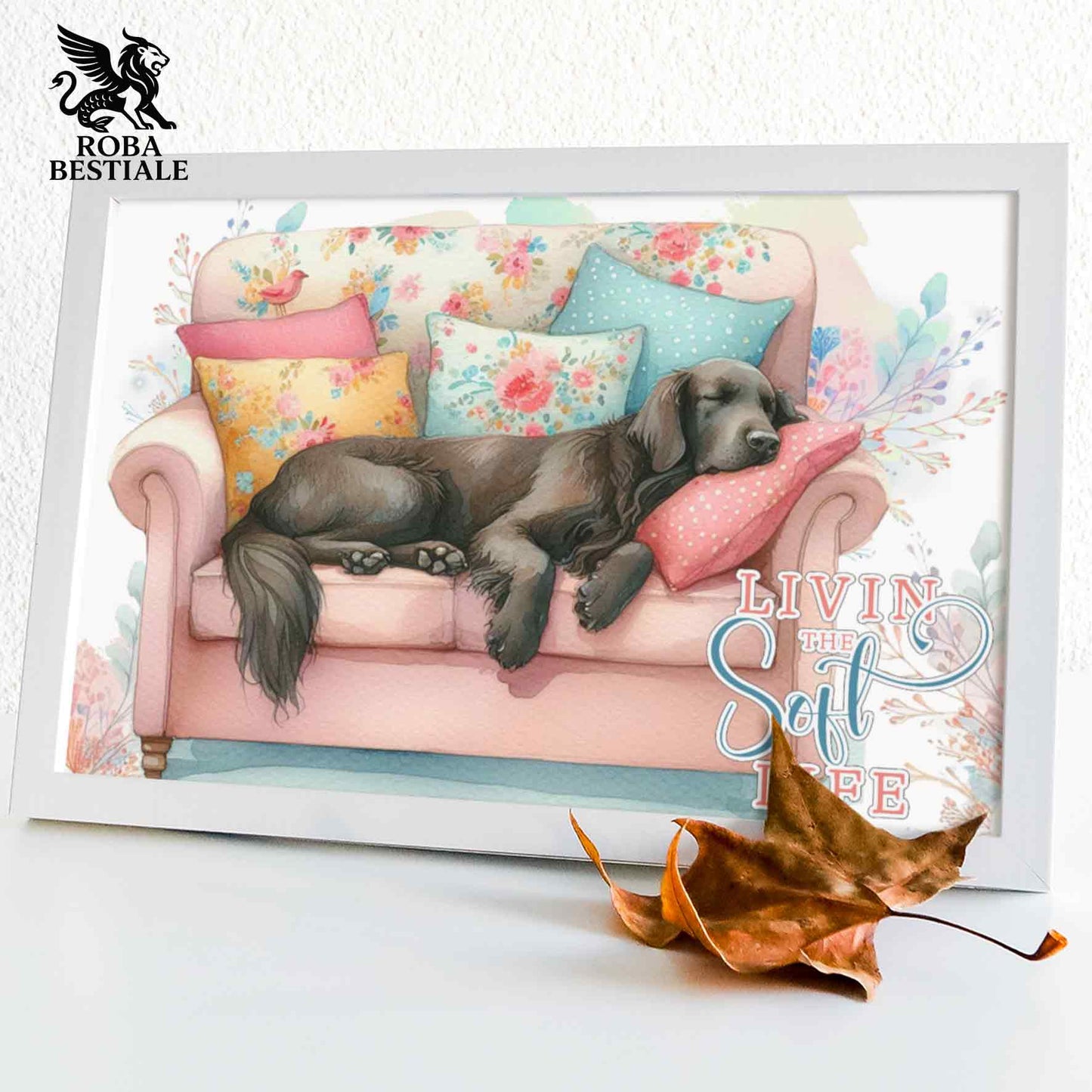 Quadretto SOFT LIFE - FLAT COATED RETRIEVER Fegato - Con cornice in legno, formato A4
