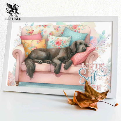 Quadretto SOFT LIFE - FLAT COATED RETRIEVER Fegato - Con cornice in legno, formato A4