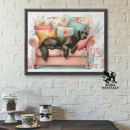 Quadretto SOFT LIFE - FLAT COATED RETRIEVER Fegato - Con cornice in legno, formato A4