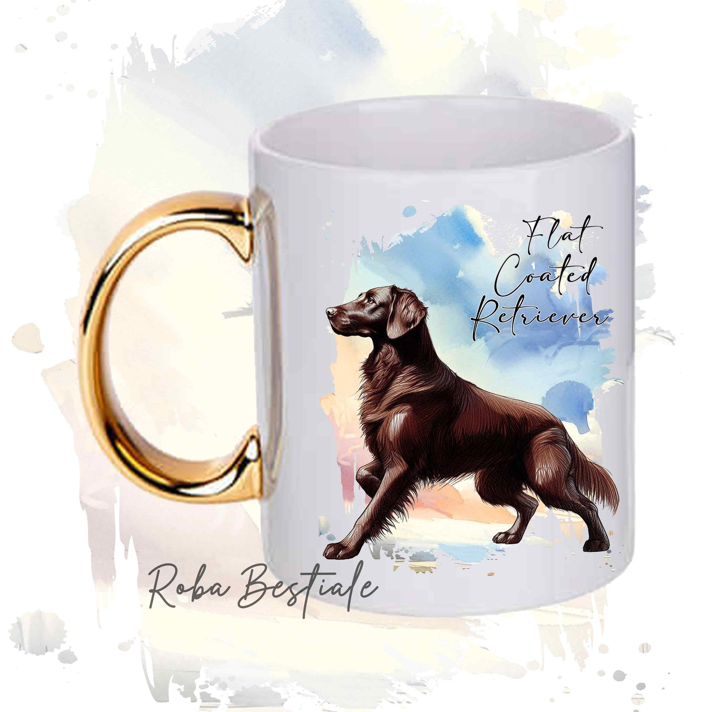 Tazza BEHAVIOR - FLAT COATED RETRIEVER Fegato - Standard FCI - In Ceramica, con manico dorato - 330 ml