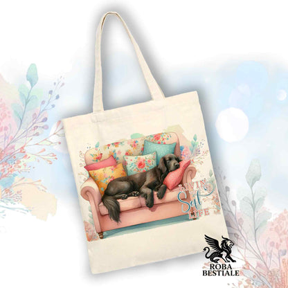 Tote Bag SOFT LIFE - FLAT COATED RETRIEVER Fegato - 100% Cotone - Bianca o Beige