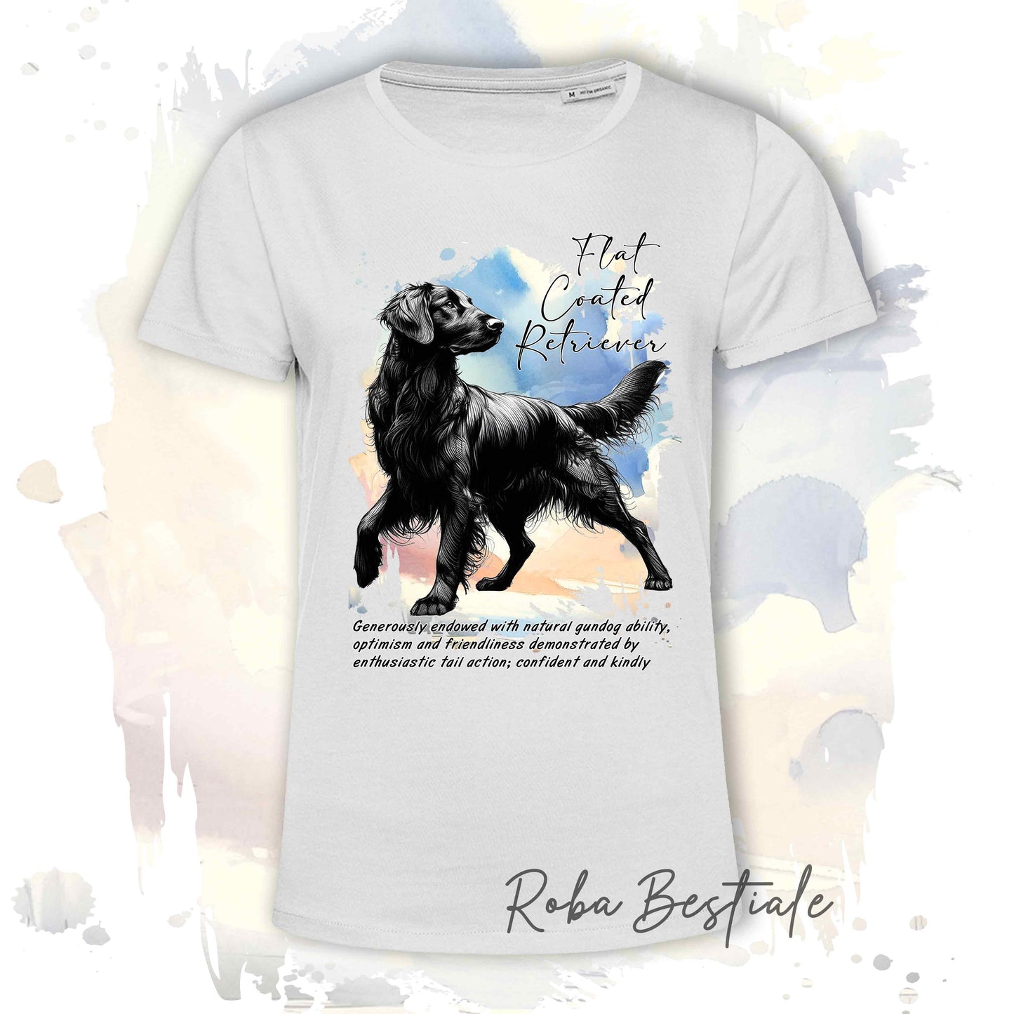 T-Shirt BEHAVIOR - FLAT COATED RETRIEVER Nero - Standard FCI - 100% Cotone, Bianca, Uomo o Donna - dalla XS alla 5XL