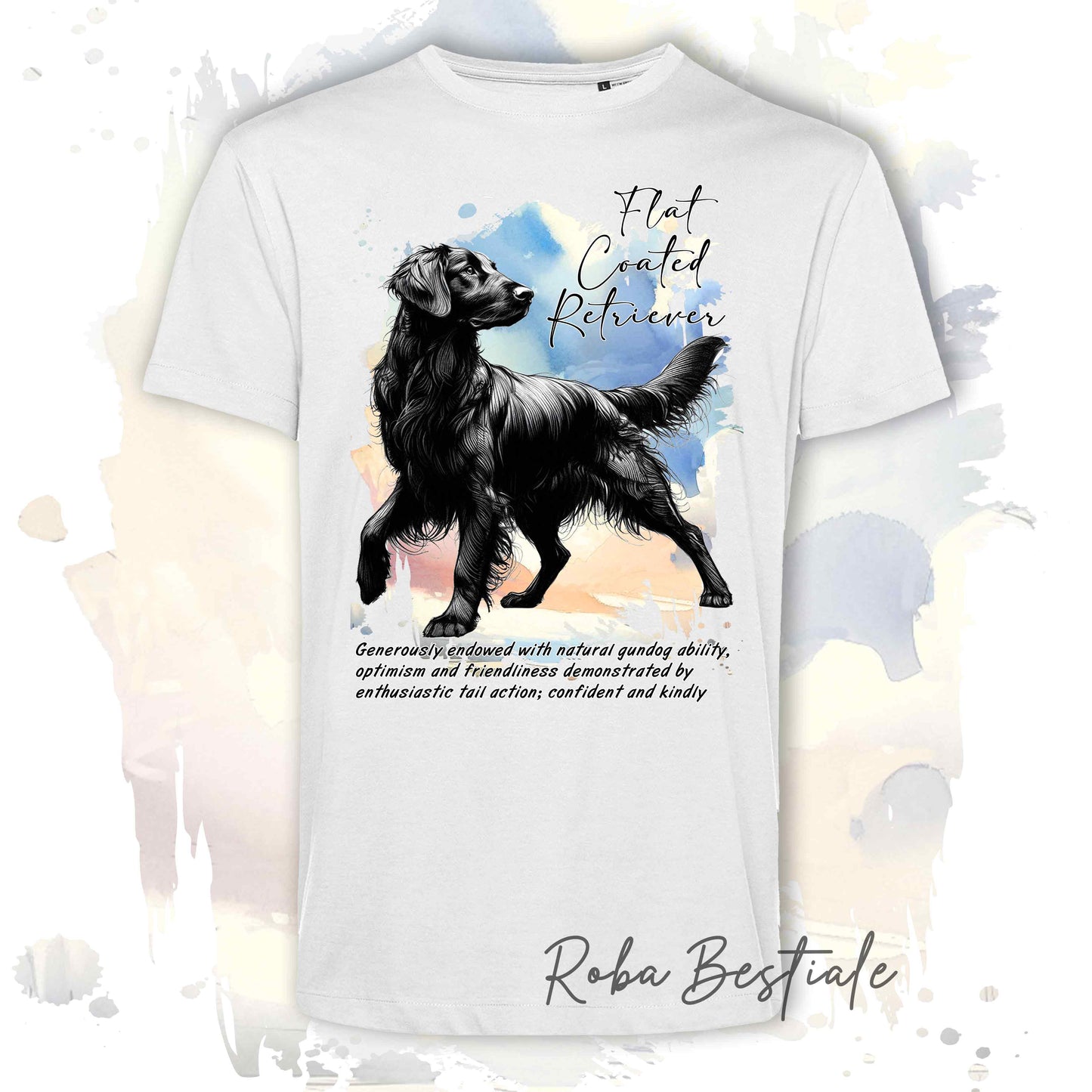 T-Shirt BEHAVIOR - FLAT COATED RETRIEVER Nero - Standard FCI - 100% Cotone, Bianca, Uomo o Donna - dalla XS alla 5XL