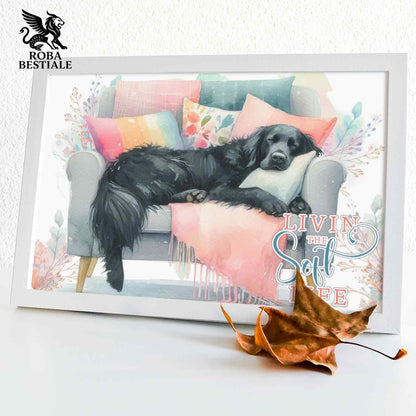 Quadretto SOFT LIFE - FLAT COATED RETRIEVER Nero - Con cornice in legno, formato A4