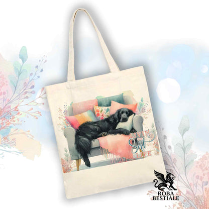 Tote Bag SOFT LIFE - FLAT COATED RETRIEVER Nero - 100% Cotone - Bianca o Beige