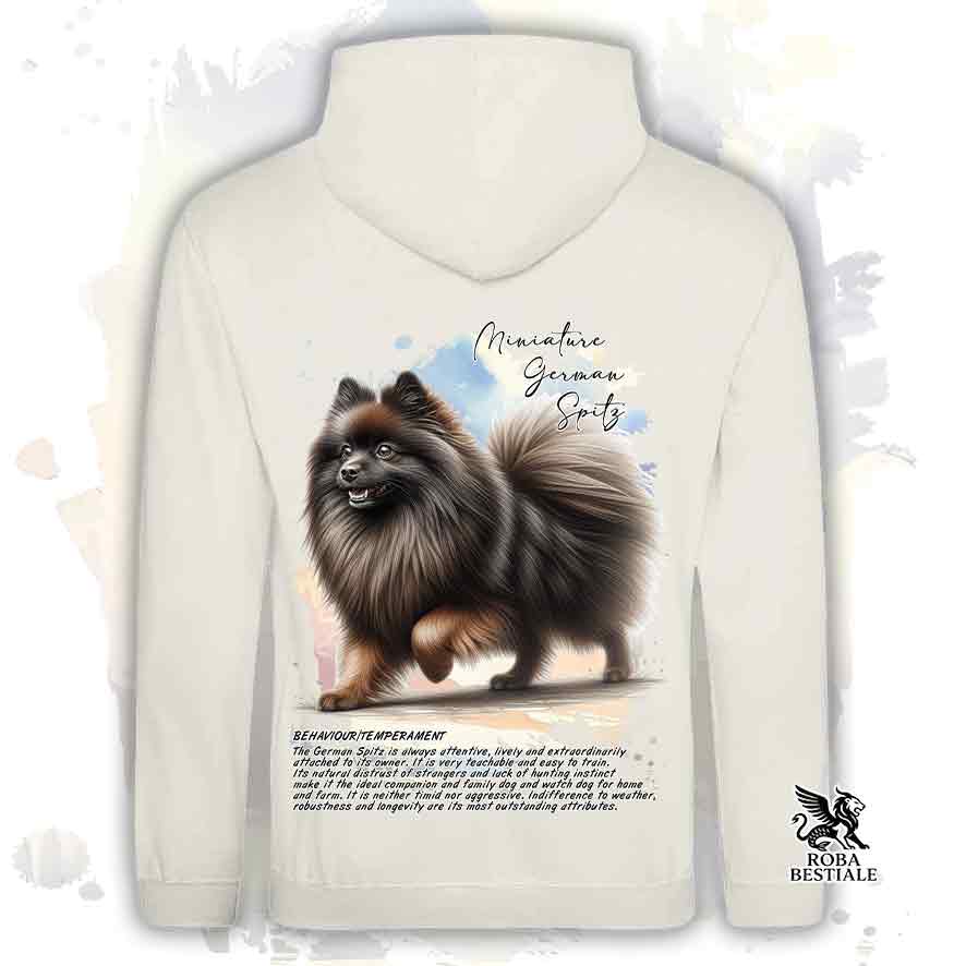 Felpa stampata con Spitz Tedesco piccolo marrone, colore beige con grafica Behavior