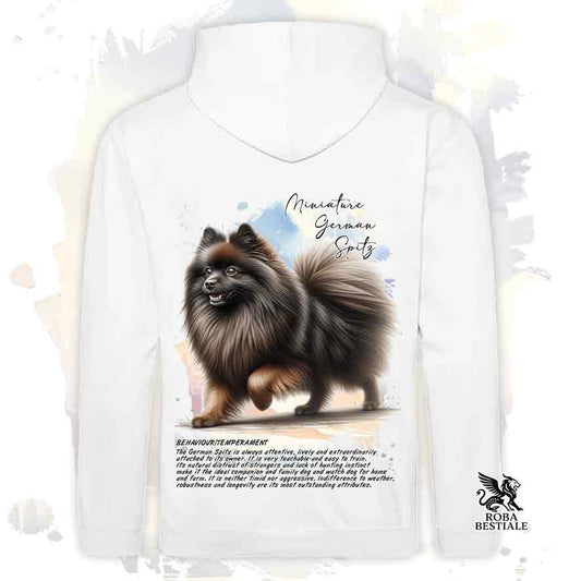 Felpa stampata con Spitz Tedesco piccolo marrone, colore bianco con grafica Behavior