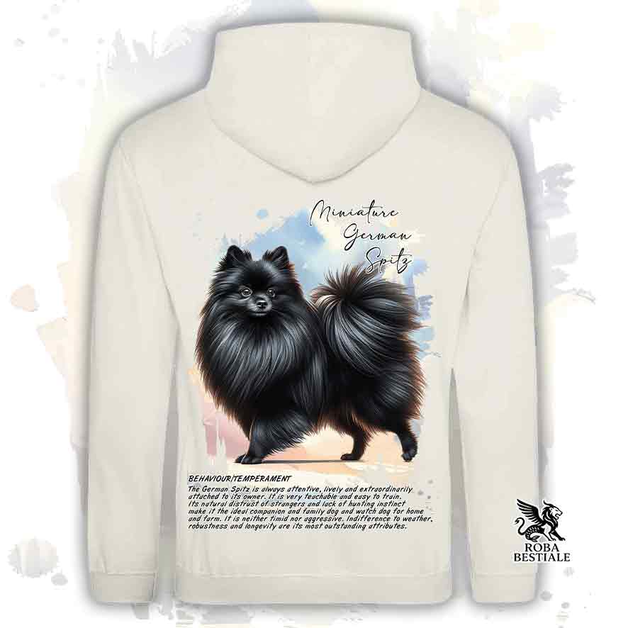 Felpa stampata con Spitz Tedesco piccolo nero, colore beige con grafica Behavior