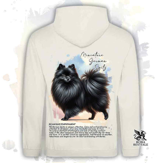 Felpa stampata con Spitz Tedesco piccolo nero, colore beige con grafica Behavior
