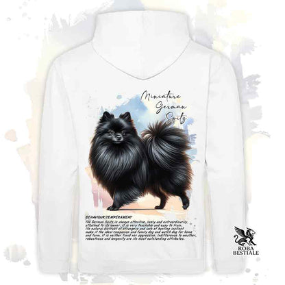 Felpa stampata con Spitz Tedesco piccolo nero, colore bianco con grafica Behavior