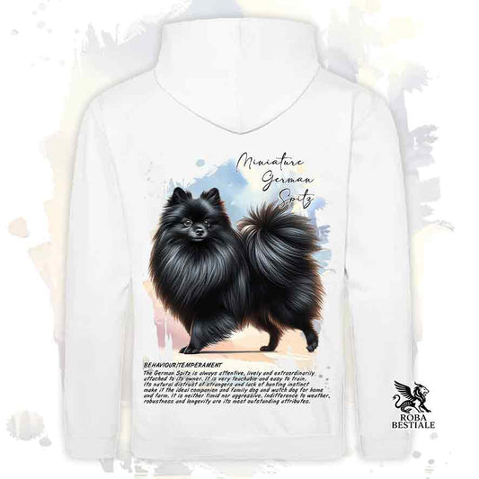 Felpa stampata con Spitz Tedesco piccolo nero, colore bianco con grafica Behavior