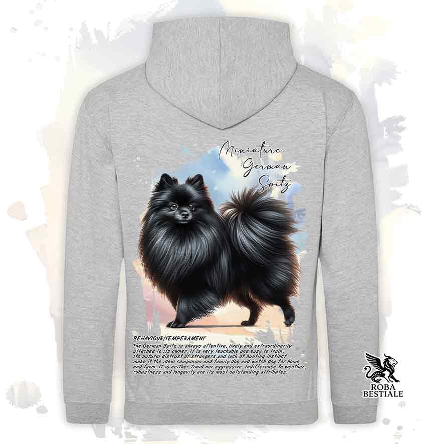 Felpa stampata con Spitz Tedesco piccolo nero, colore grigio con grafica Behavior
