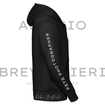 Felpa Invernale - ALESSIO BREVIGLIERI - PET PHOTOGRAPHER - Con Cappuccio e Full Zip, Uomo o Donna, Nera - dalla XS alla 5XL