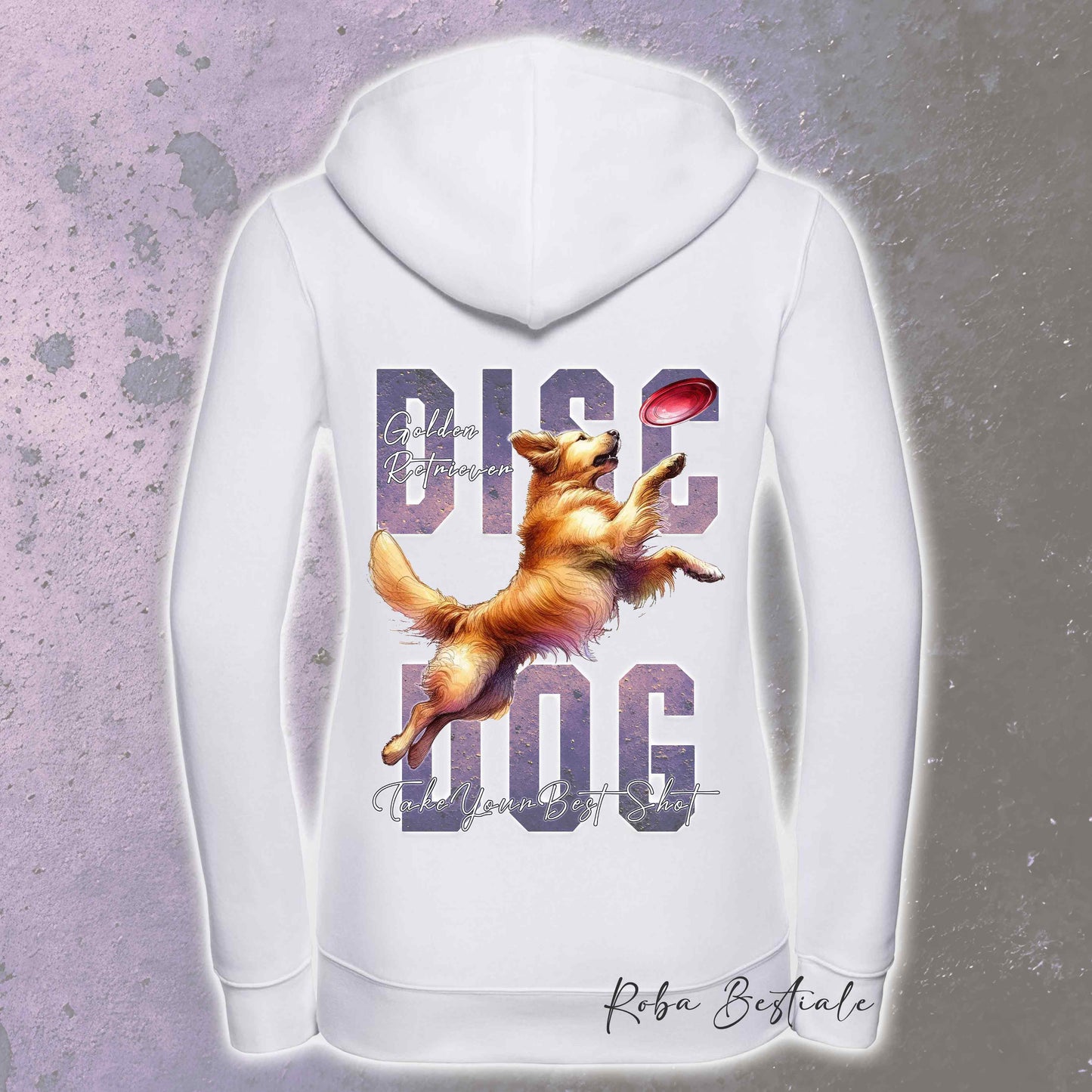 Felpa APTITUDE - DISC DOG - GOLDEN RETRIEVER - Con Cappuccio e Full Zip, Uomo o Donna, in tanti colori - dalla XS alla 5XL