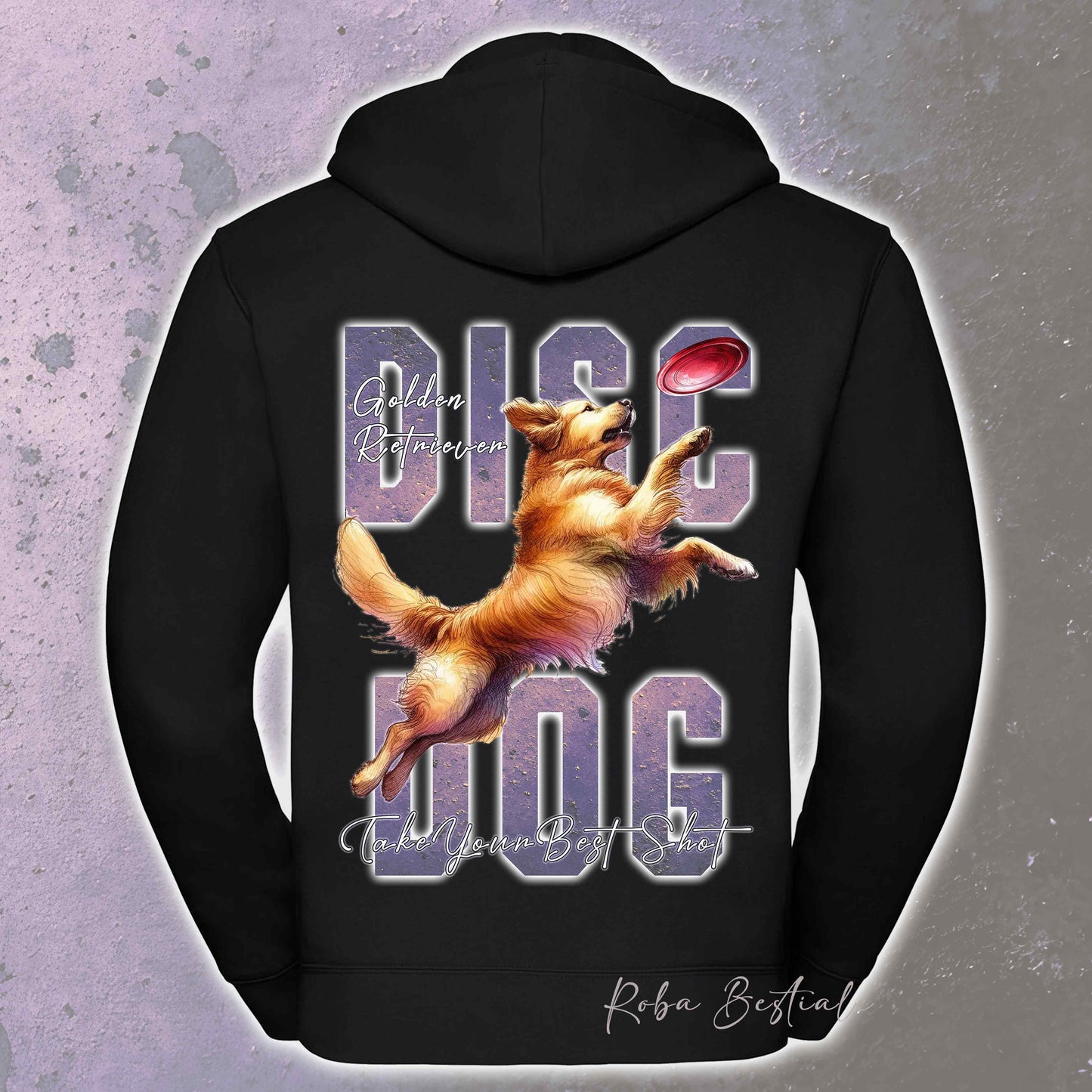 Felpa APTITUDE - DISC DOG - GOLDEN RETRIEVER - Con Cappuccio e Full Zip, Uomo o Donna, in tanti colori - dalla XS alla 5XL