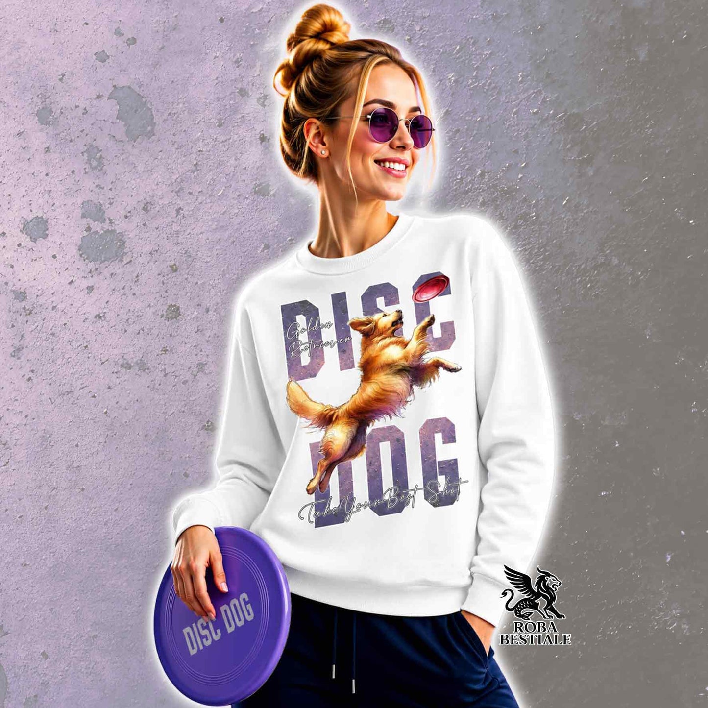 Felpa Invernale APTITUDE - DISC DOG - GOLDEN RETRIEVER - Girocollo, Unisex, colore a scelta - dalla XS alla 3XL