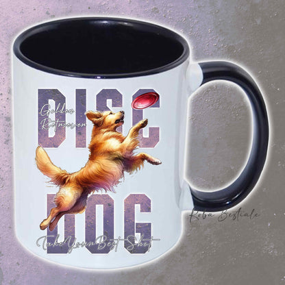 Tazza APTITUDE - DISC DOG - GOLDEN RETRIEVER - In Ceramica, con manico e interno colorato - 330 ml