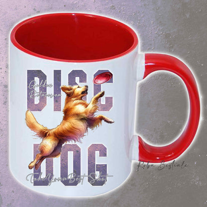 Tazza APTITUDE - DISC DOG - GOLDEN RETRIEVER - In Ceramica, con manico e interno colorato - 330 ml