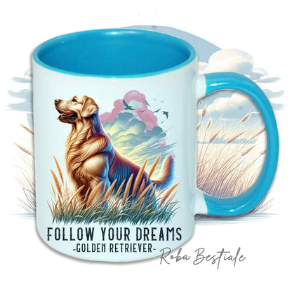 Tasse CITATIONS "RÊVE" - GOLDEN RETRIEVER - En céramique, avec anse et intérieur de différentes couleurs - 330 ml