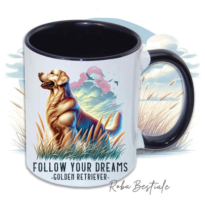 Tasse CITATIONS "RÊVE" - GOLDEN RETRIEVER - En céramique, avec anse et intérieur de différentes couleurs - 330 ml