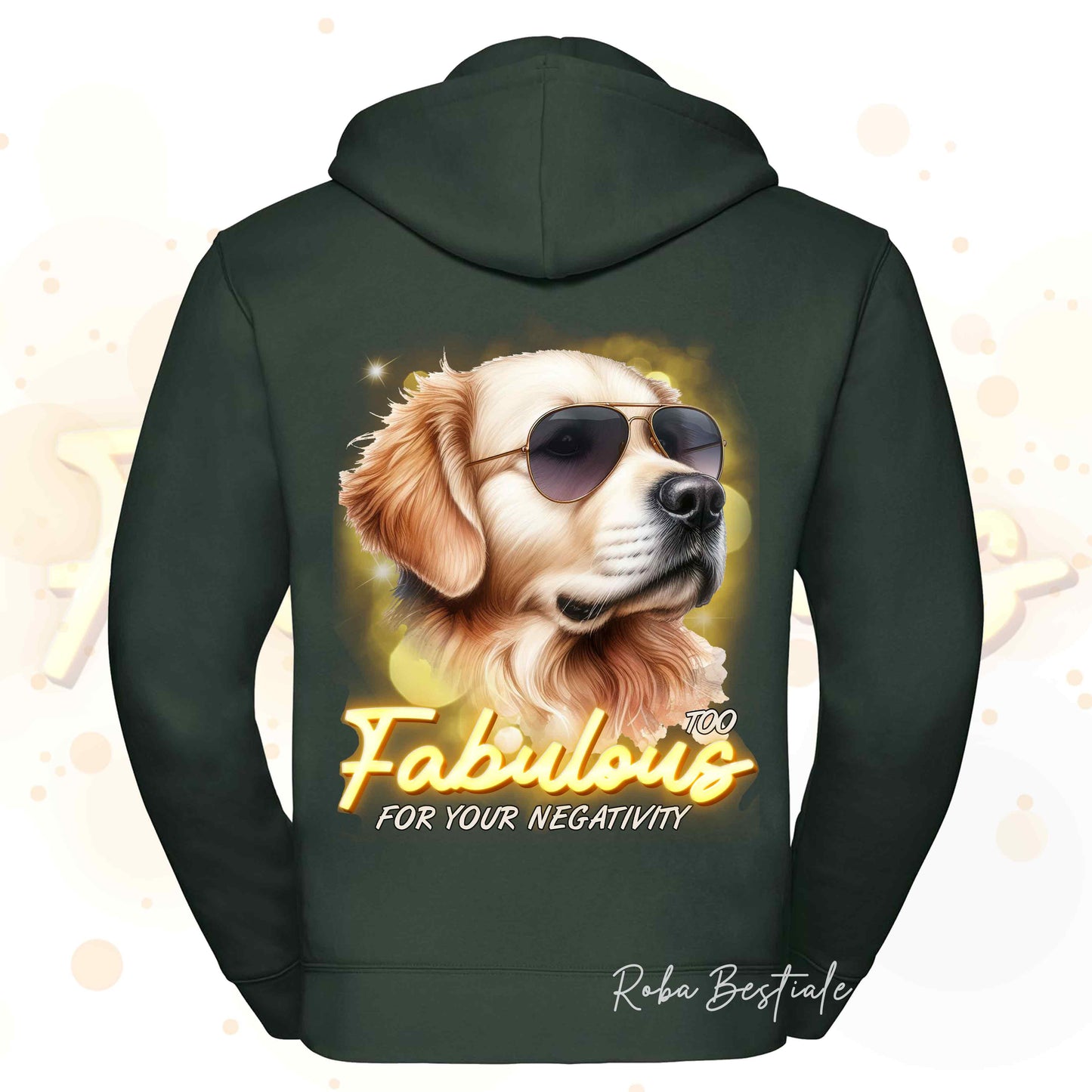 Felpa TOO FABULOUS - GOLDEN RETRIEVER - Con Cappuccio e Full Zip, Uomo o Donna, in tanti colori - dalla XS alla 5XL